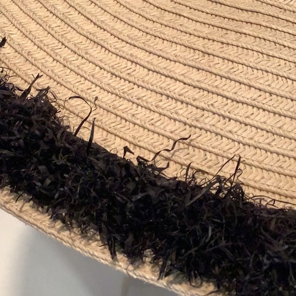 San Diego Hat Company Paper Straw Woven Wide Brim Black Fringe One Size Hat - Picture 7 of 12